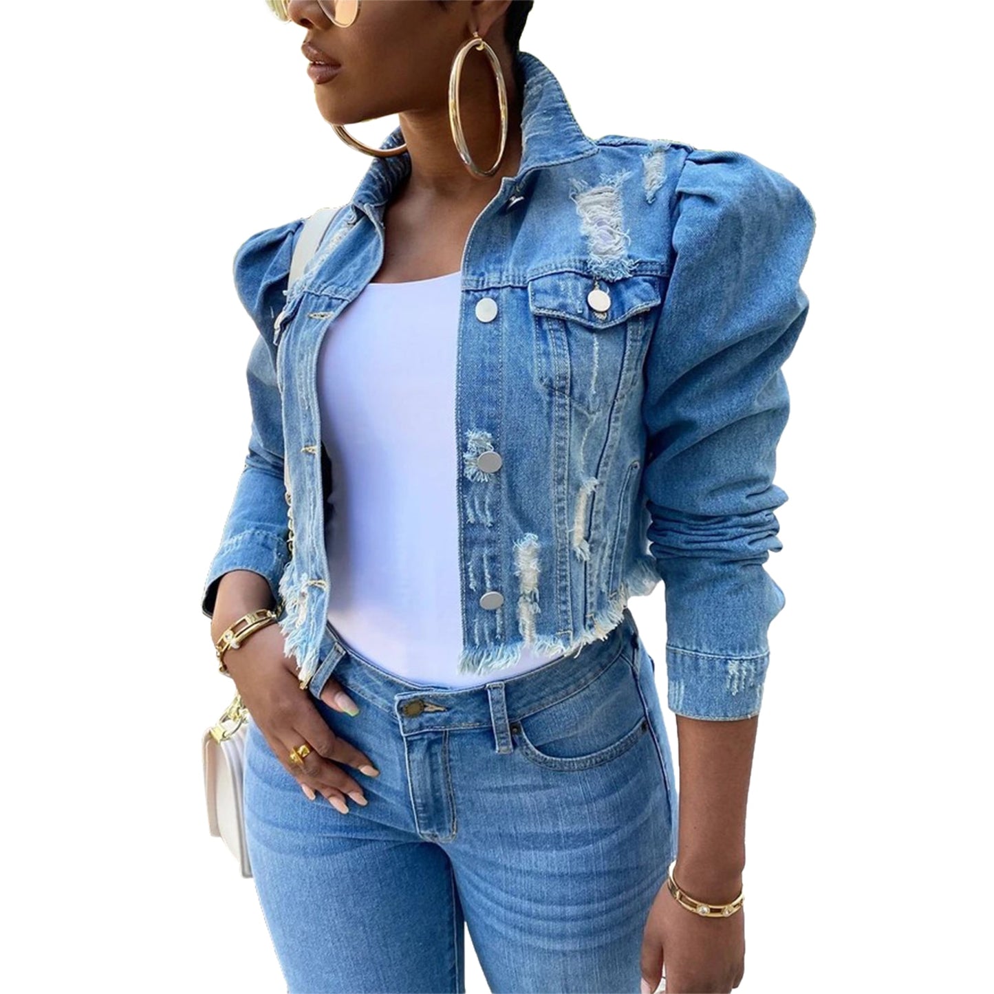 Puffer Me up Ripped Denim Jacket