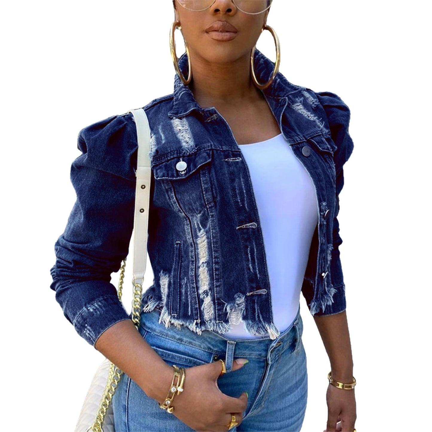 Puffer Me up Ripped Denim Jacket