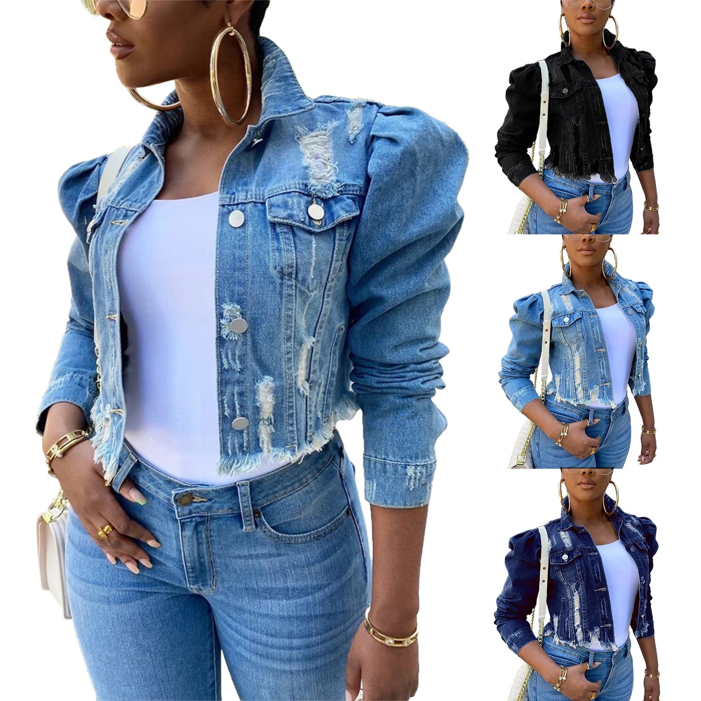 Puffer Me up Ripped Denim Jacket