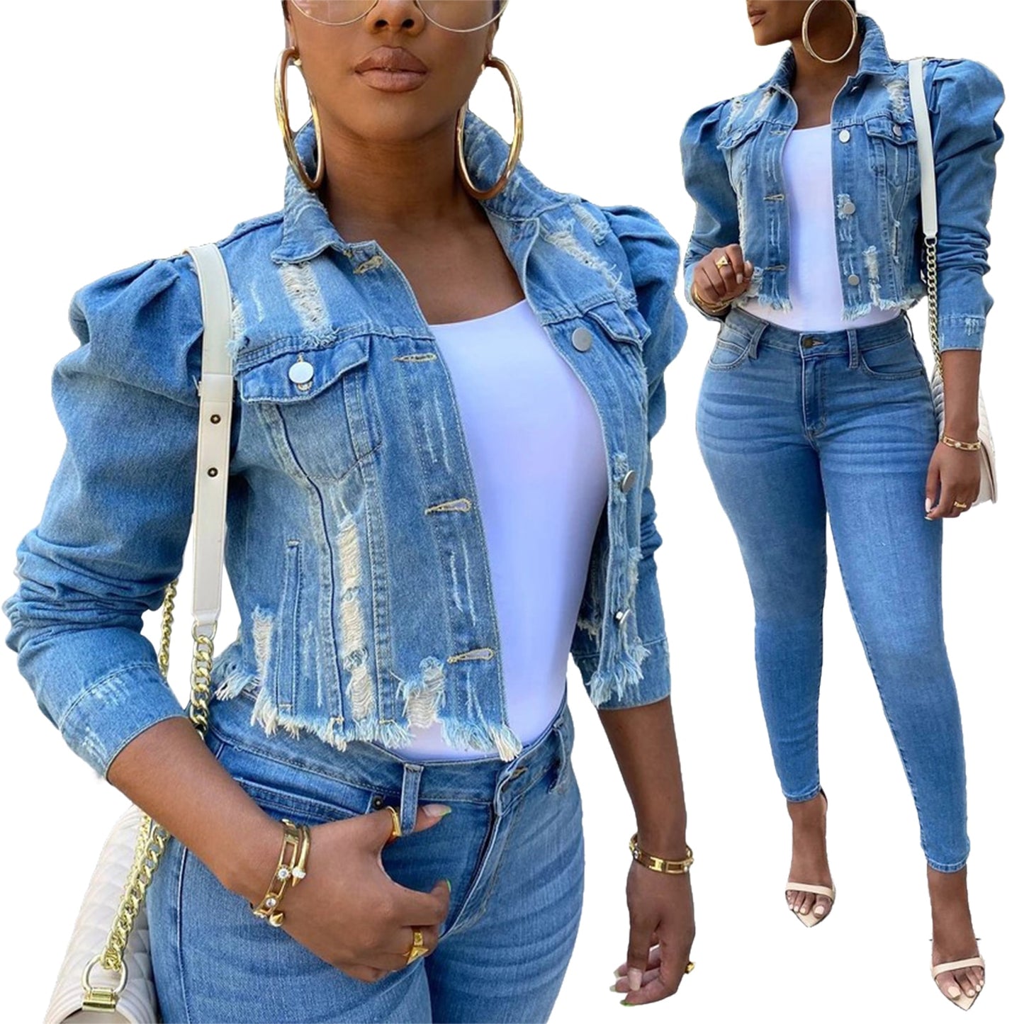 Puffer Me up Ripped Denim Jacket
