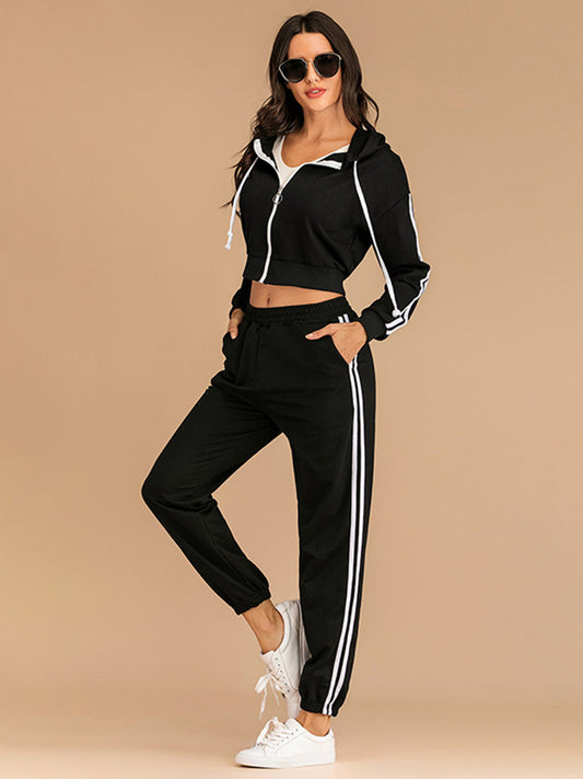 Casual Zip Up Hooded Pants Set