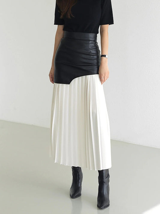 Pleated color block High Rise Skirt