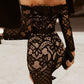 Off-Shoulder Long Sleeve Lace Dress